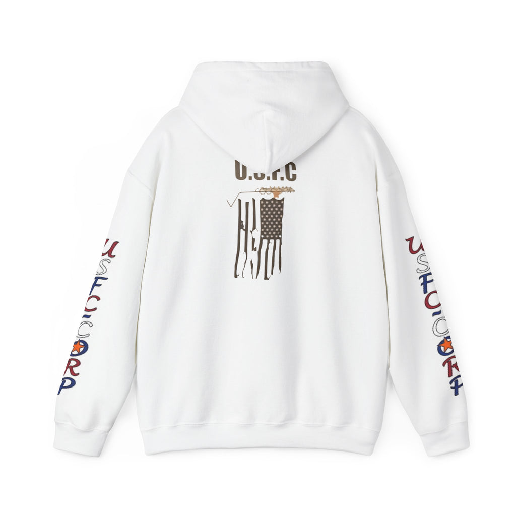 USFC-CORP Graphic Hoodie — Patriotic Flag Sleeve Streetwear