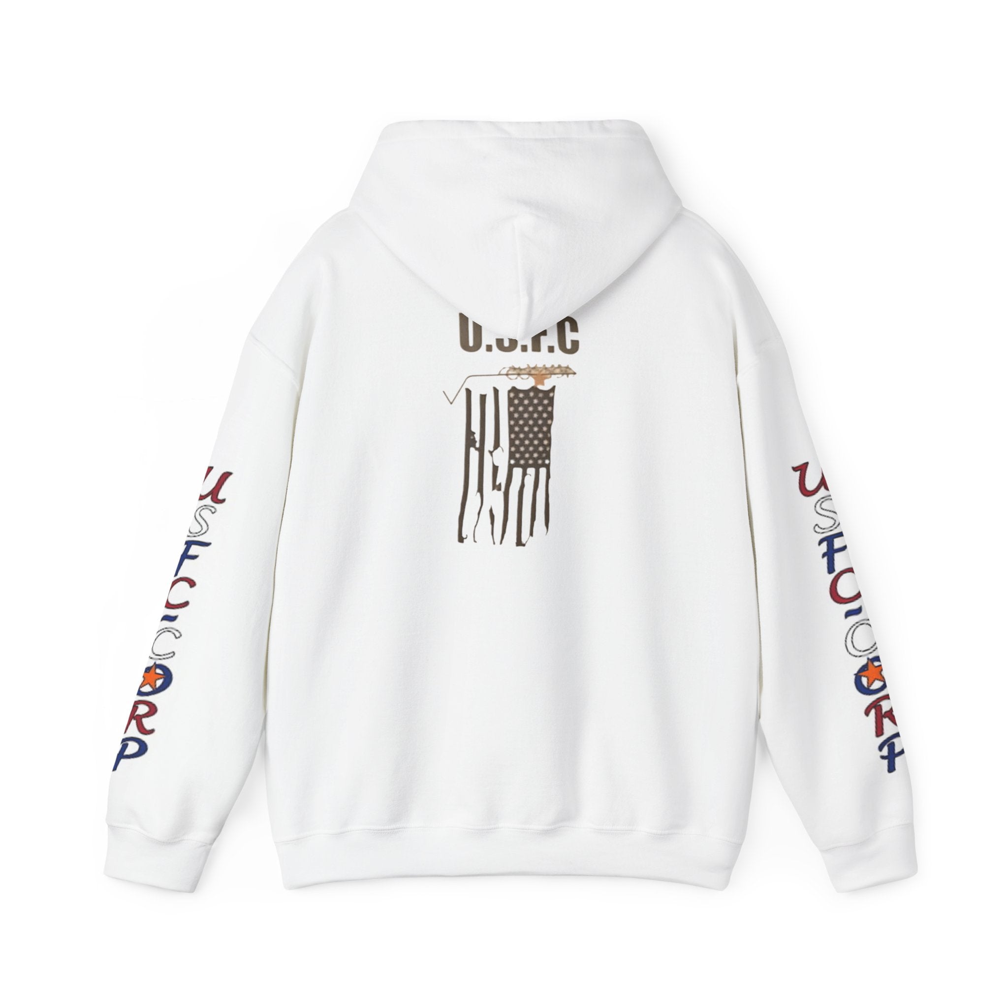 USFC-CORP Graphic Hoodie — Patriotic Flag Sleeve Streetwear