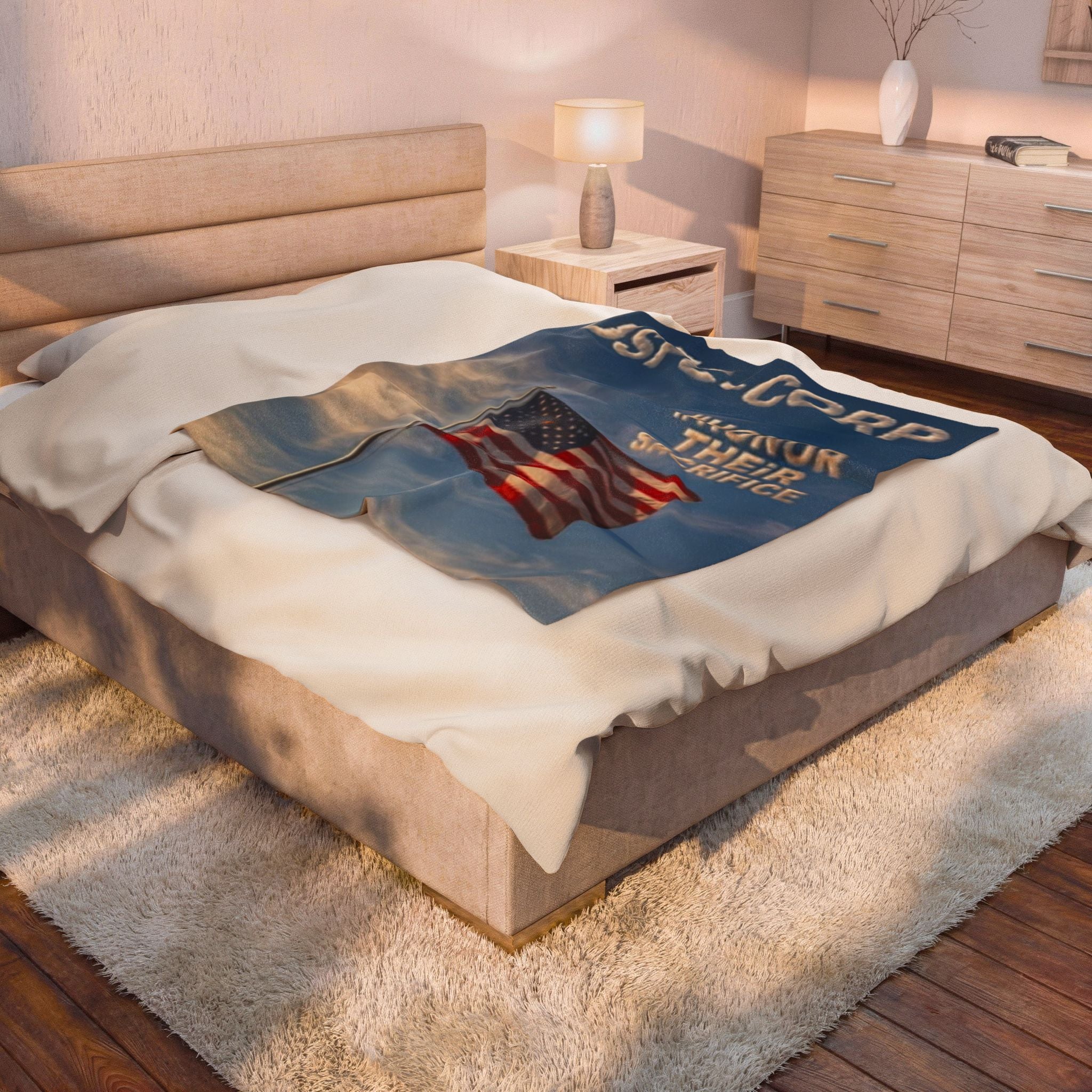 USFC-CORP American Flag Velveteen Plush Blanket – “#Honor Their Sacrifice” Memorial Throw