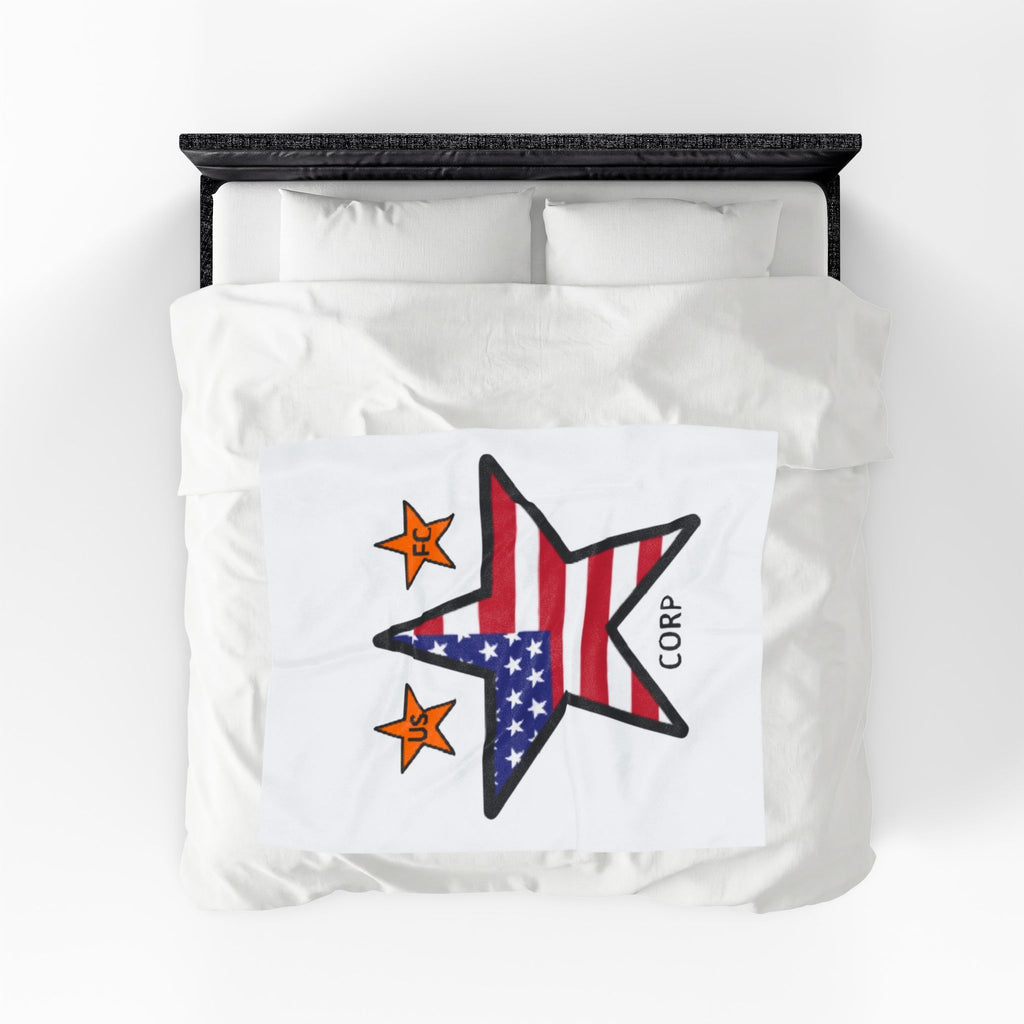 USFC-CORP ORIGINAL LOGO Velveteen Plush Blanket – Patriotic US FC Corp Design