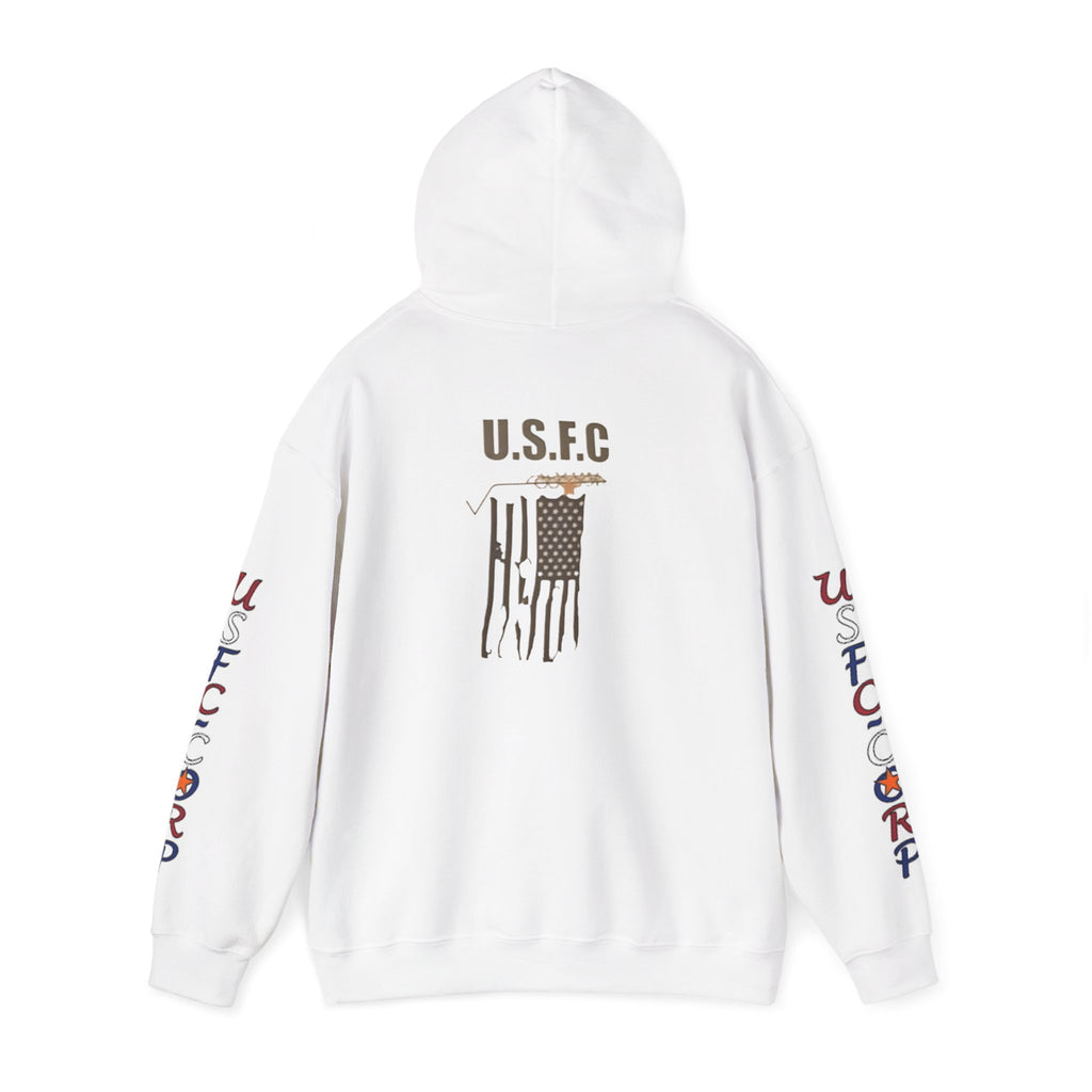 USFC-CORP Graphic Hoodie — Patriotic Flag Sleeve Streetwear