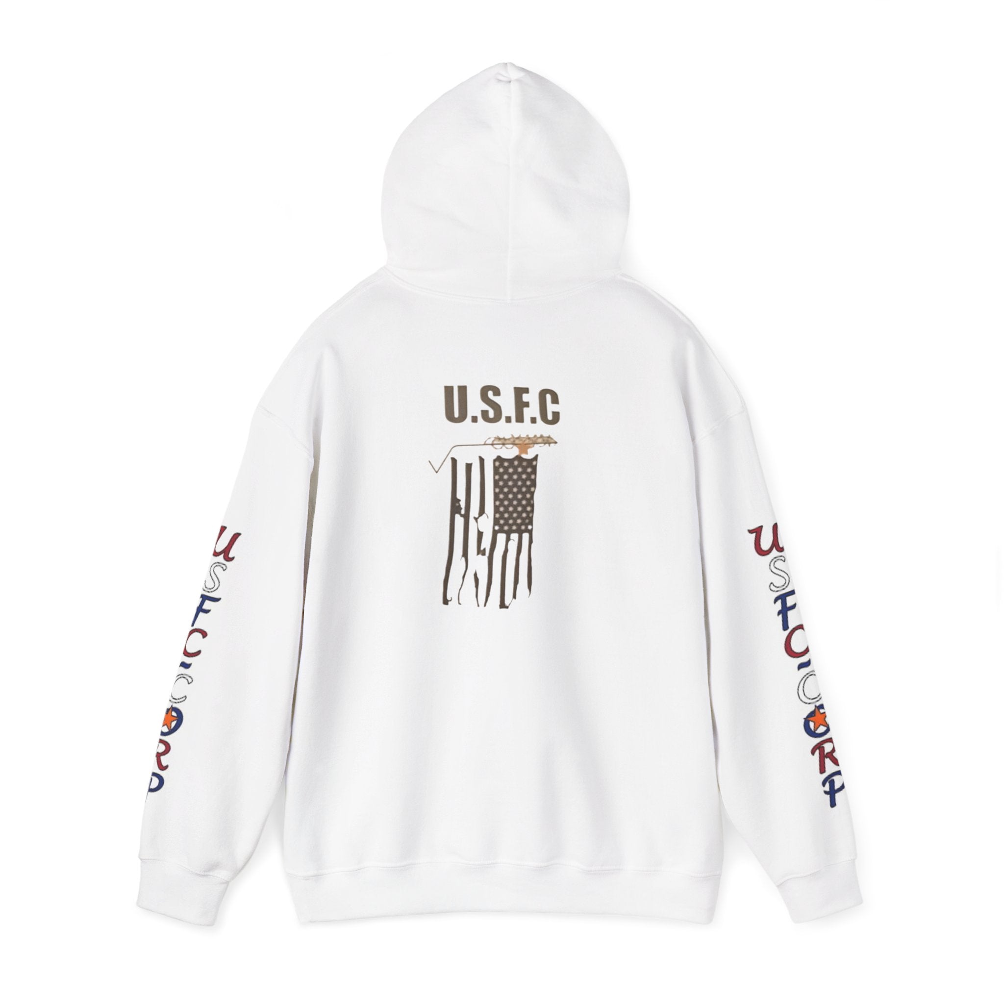 USFC-CORP Graphic Hoodie — Patriotic Flag Sleeve Streetwear