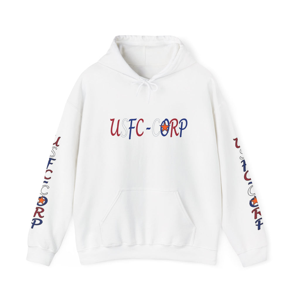 USFC-CORP Graphic Hoodie — Patriotic Flag Sleeve Streetwear
