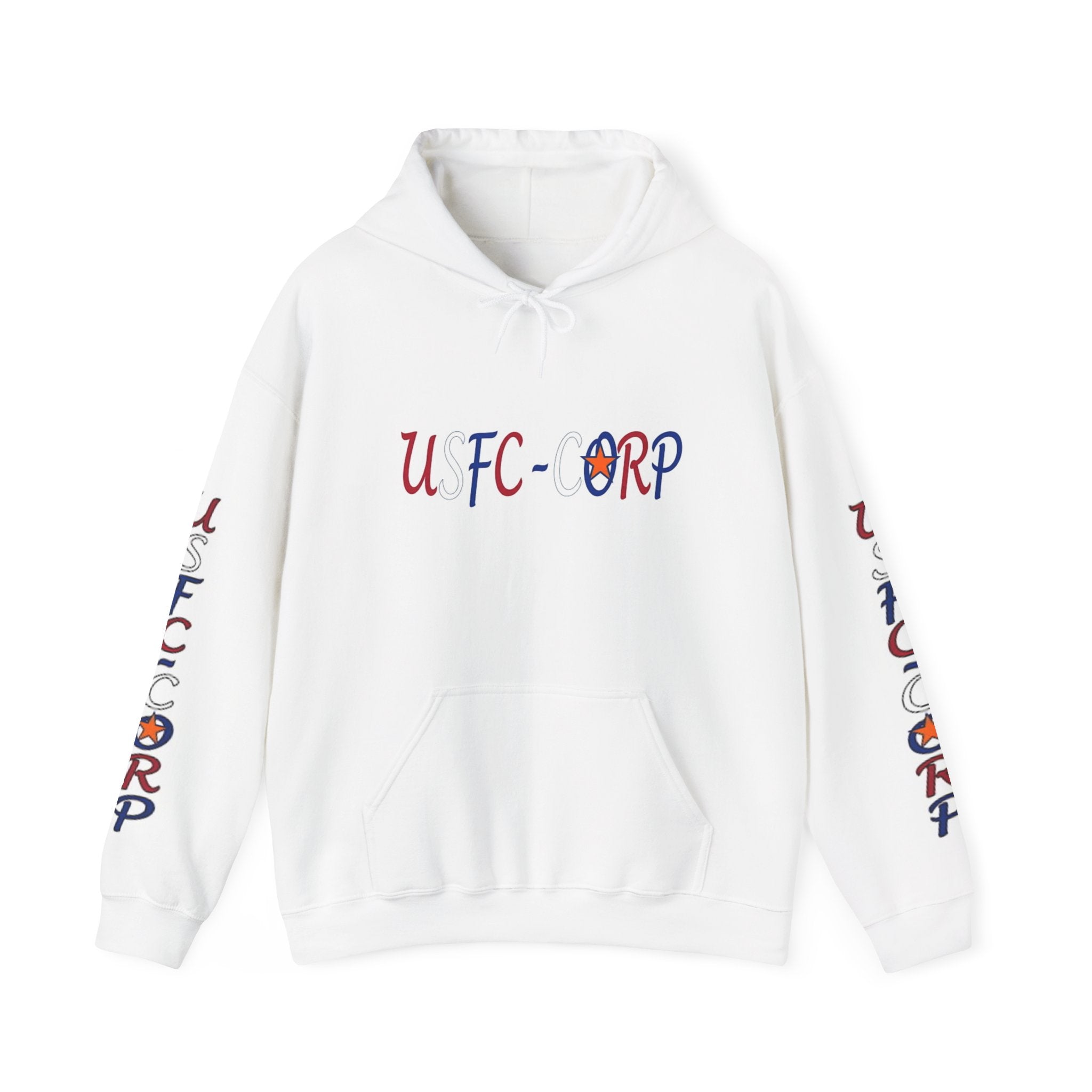 USFC-CORP Graphic Hoodie — Patriotic Flag Sleeve Streetwear