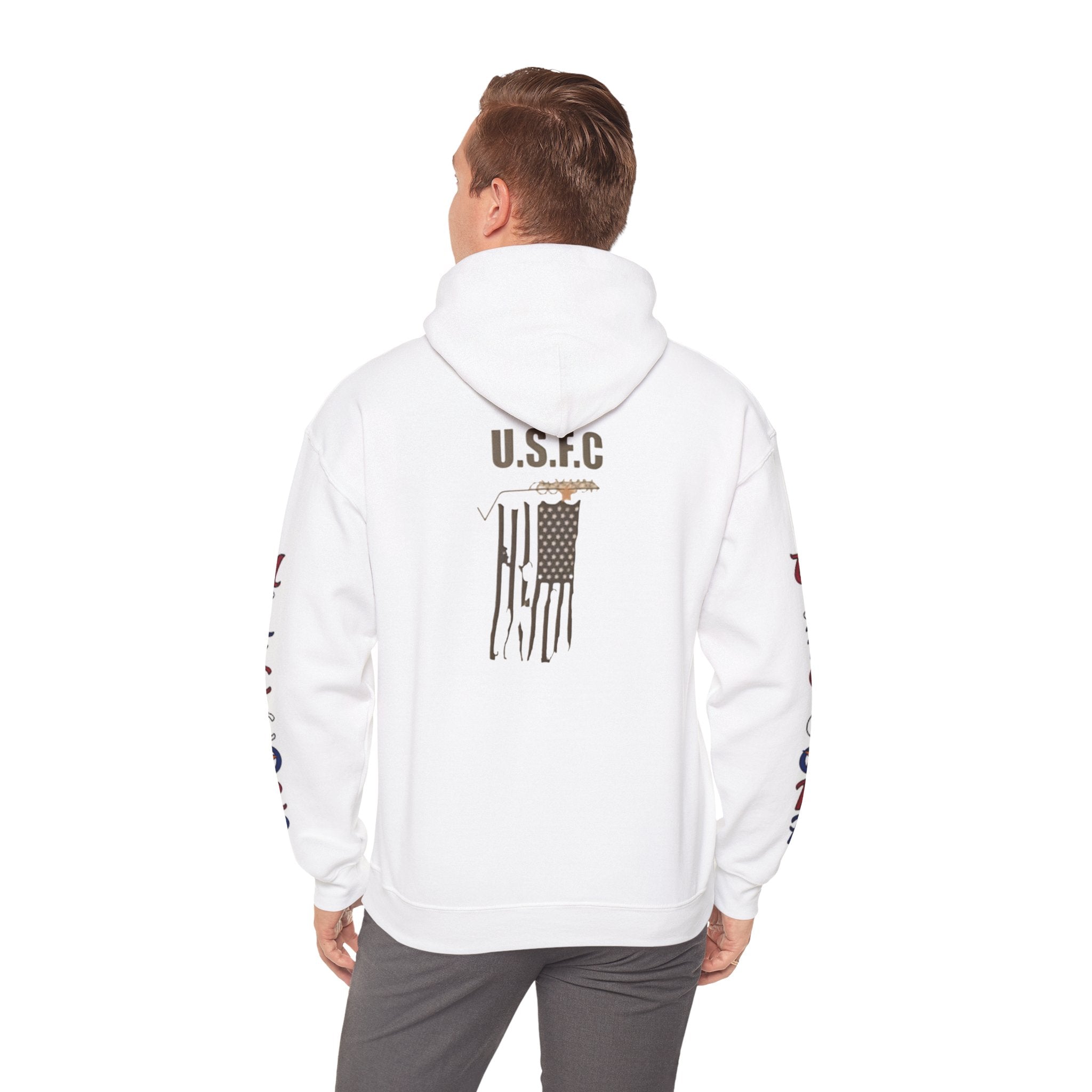 USFC-CORP Graphic Hoodie — Patriotic Flag Sleeve Streetwear