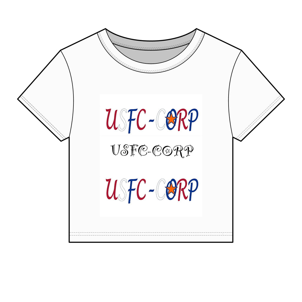USFC-Corp Women's Flag Graphic Baby Tee — Honor Their Sacrifice Patriotic Crop Top