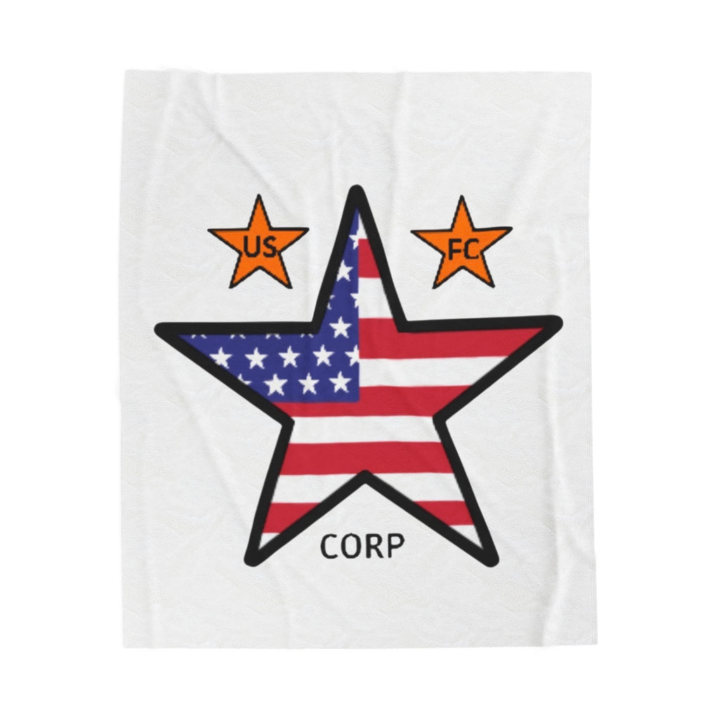 USFC-CORP ORIGINAL LOGO Velveteen Plush Blanket – Patriotic US FC Corp Design