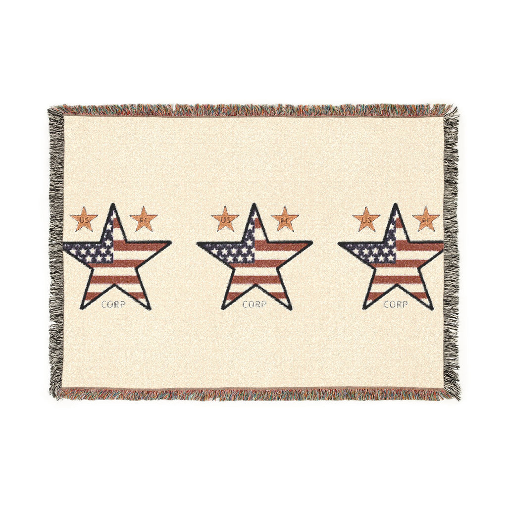 USFC-CORP ORIGINAL LOGO Trio Woven Blanket | American Flag Stars, Rustic Fringe