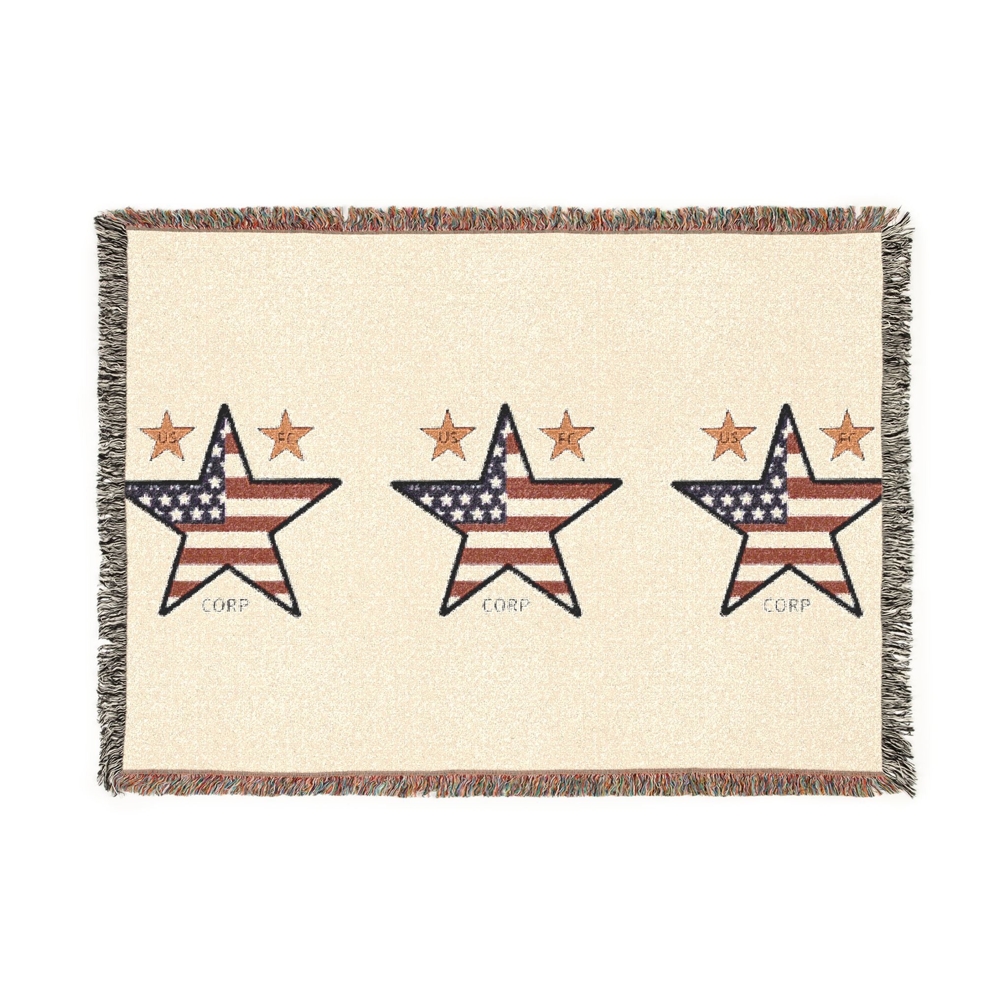 USFC-CORP ORIGINAL LOGO Trio Woven Blanket | American Flag Stars, Rustic Fringe