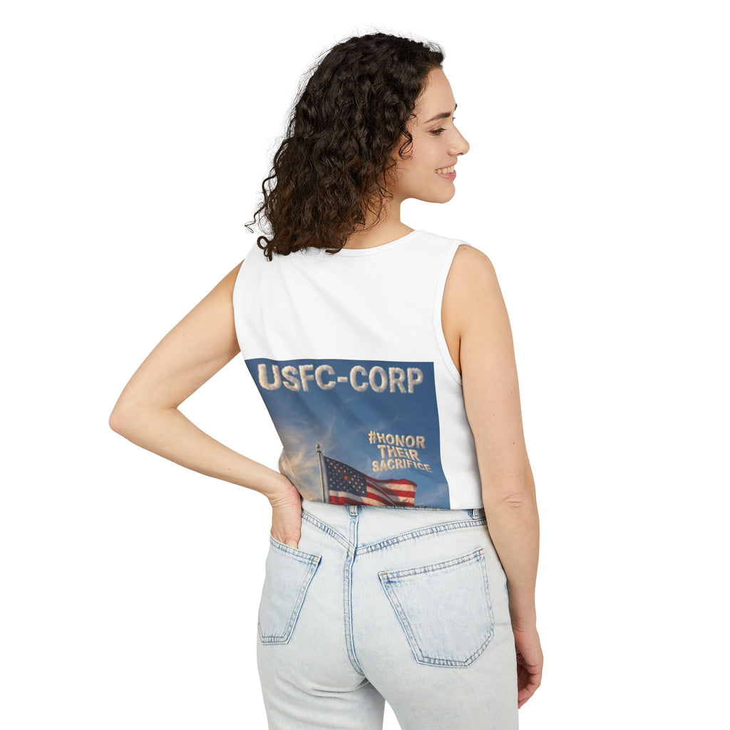 USFC-CORP Patriotic Tank Top — 'Honor Their Sacrifice' American Flag Memorial Tank