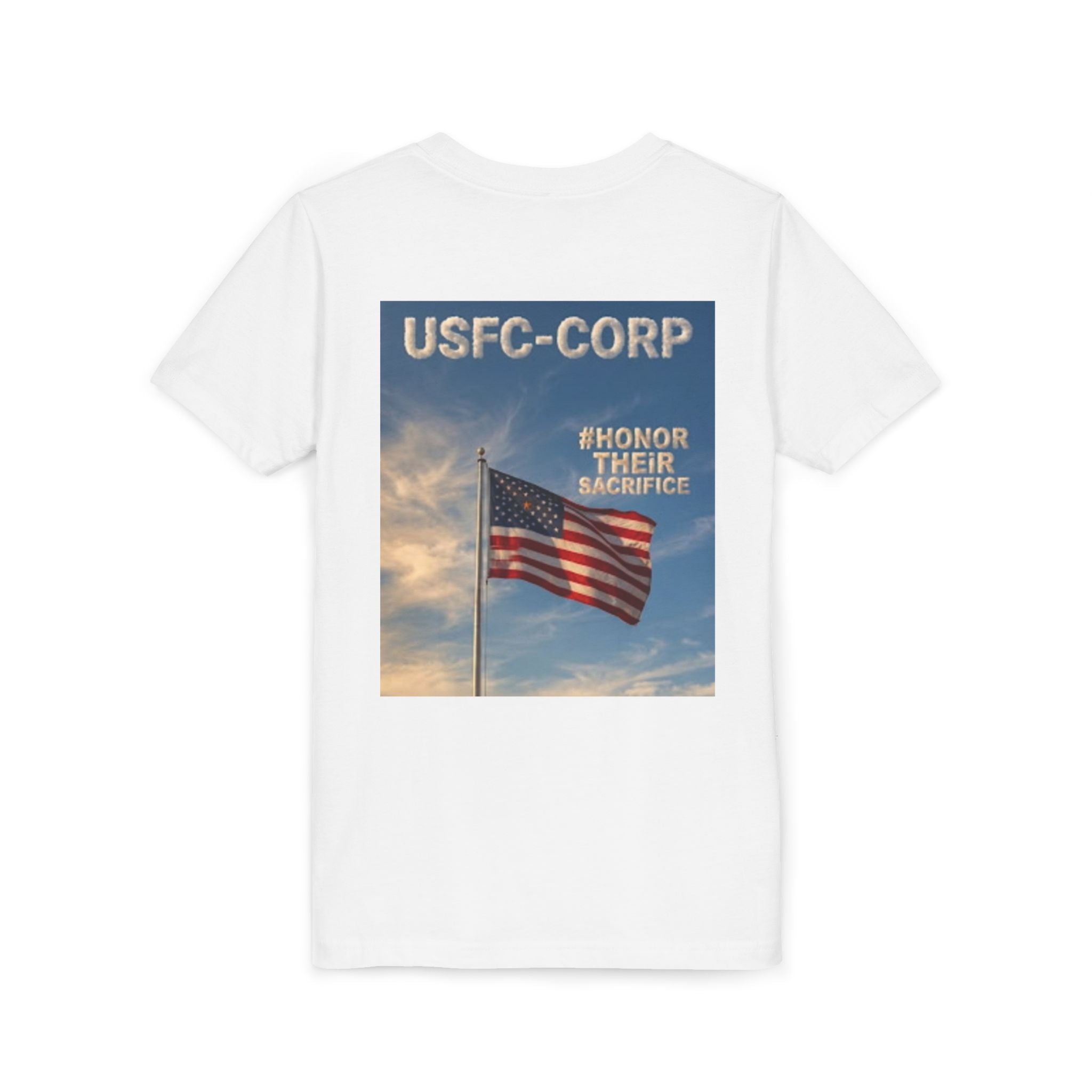 USFC-CORP "HONOR THEIR SACRIFICE Youth T‑Shirt - US Flag "Honor Their Sacrifice" Memorial Tee