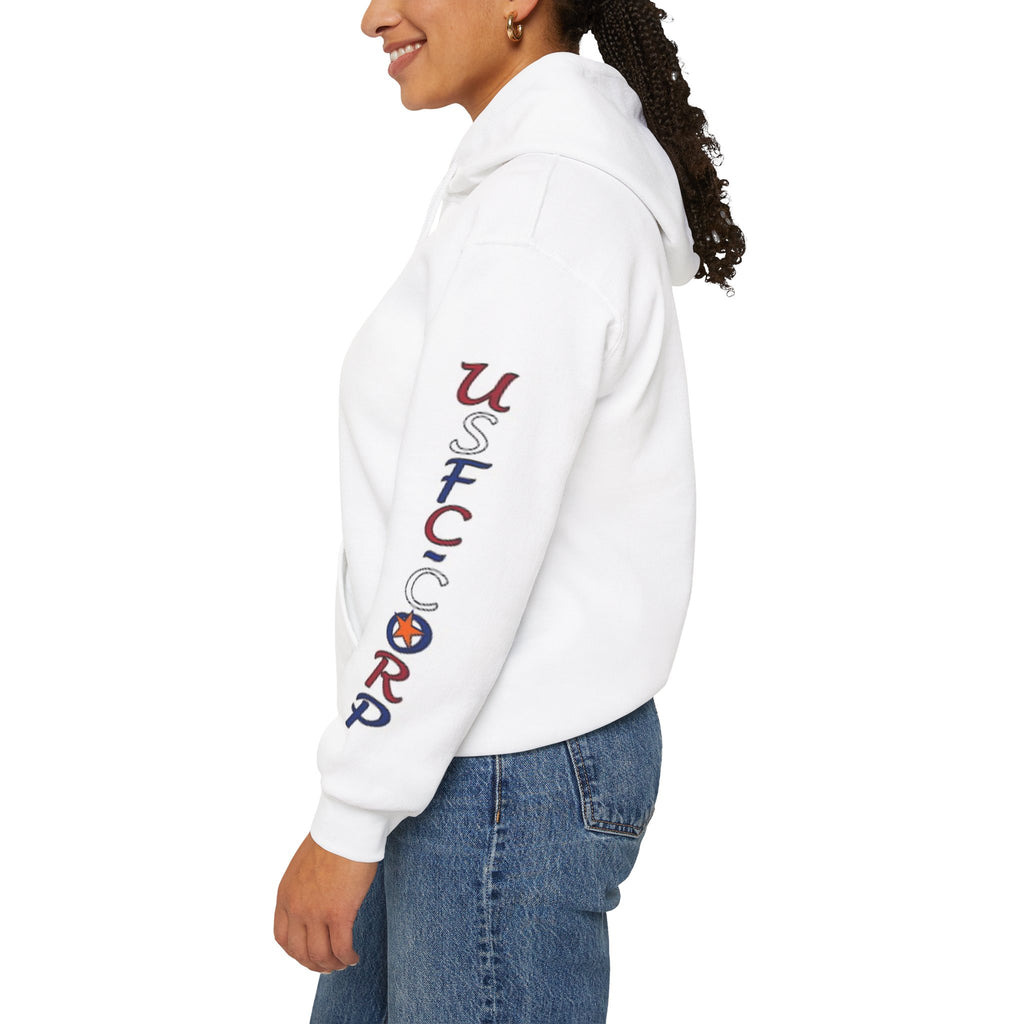 USFC-CORP Graphic Hoodie — Patriotic Flag Sleeve Streetwear