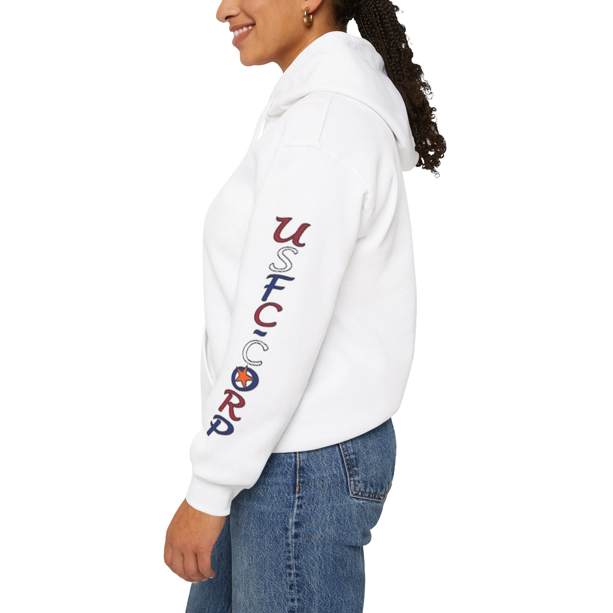 USFC-CORP Graphic Hoodie — Patriotic Flag Sleeve Streetwear