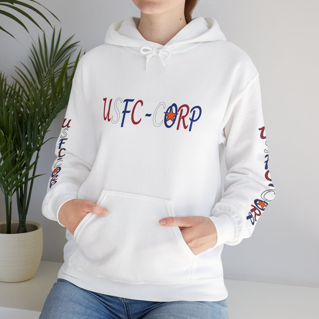 USFC-CORP Graphic Hoodie — Patriotic Flag Sleeve Streetwear