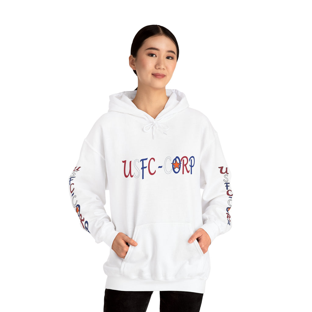 USFC-CORP Graphic Hoodie — Patriotic Flag Sleeve Streetwear