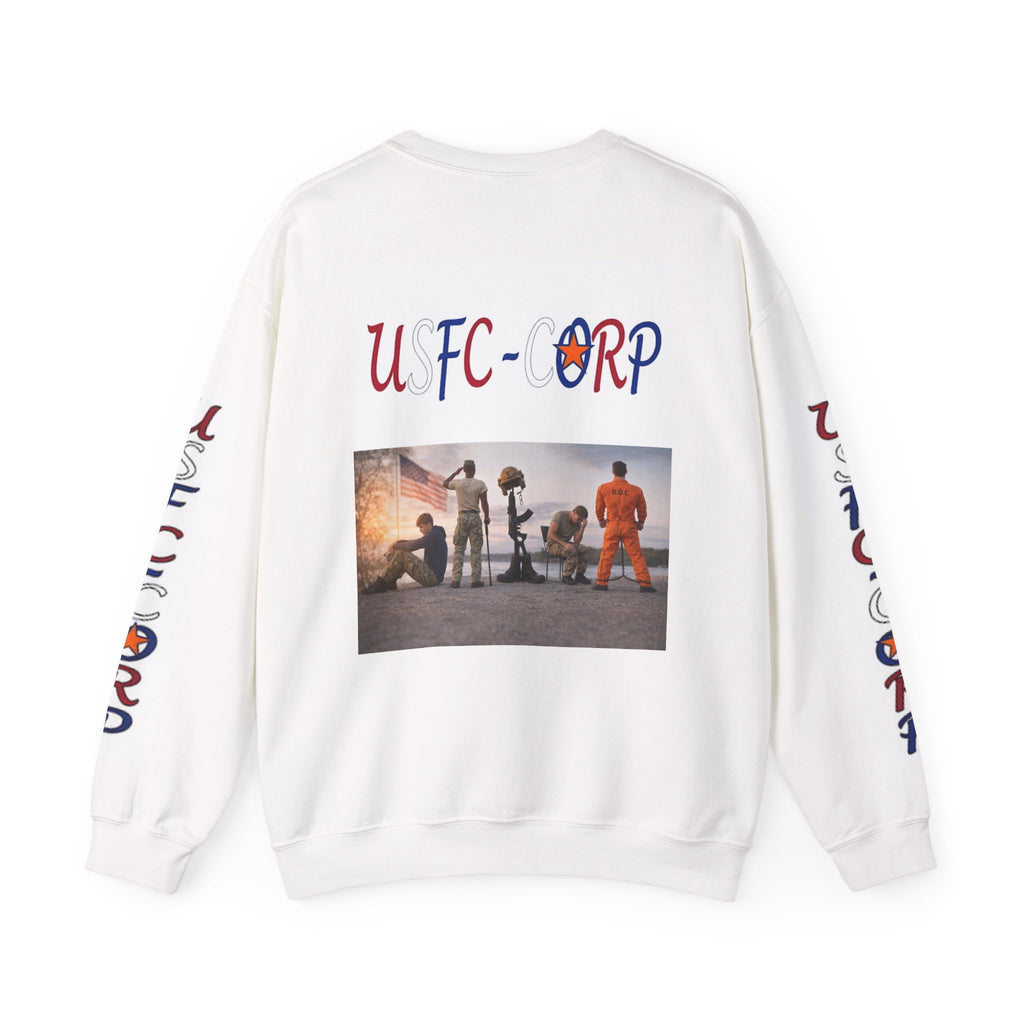 USFC-CORP Graphic Crewneck Sweatshirt — Military Scene Back Print