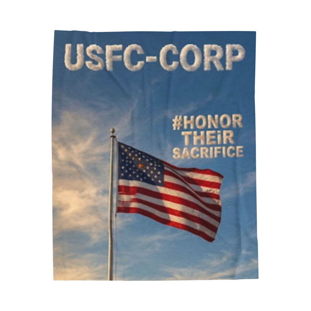 USFC-CORP American Flag Velveteen Plush Blanket – “#Honor Their Sacrifice” Memorial Throw