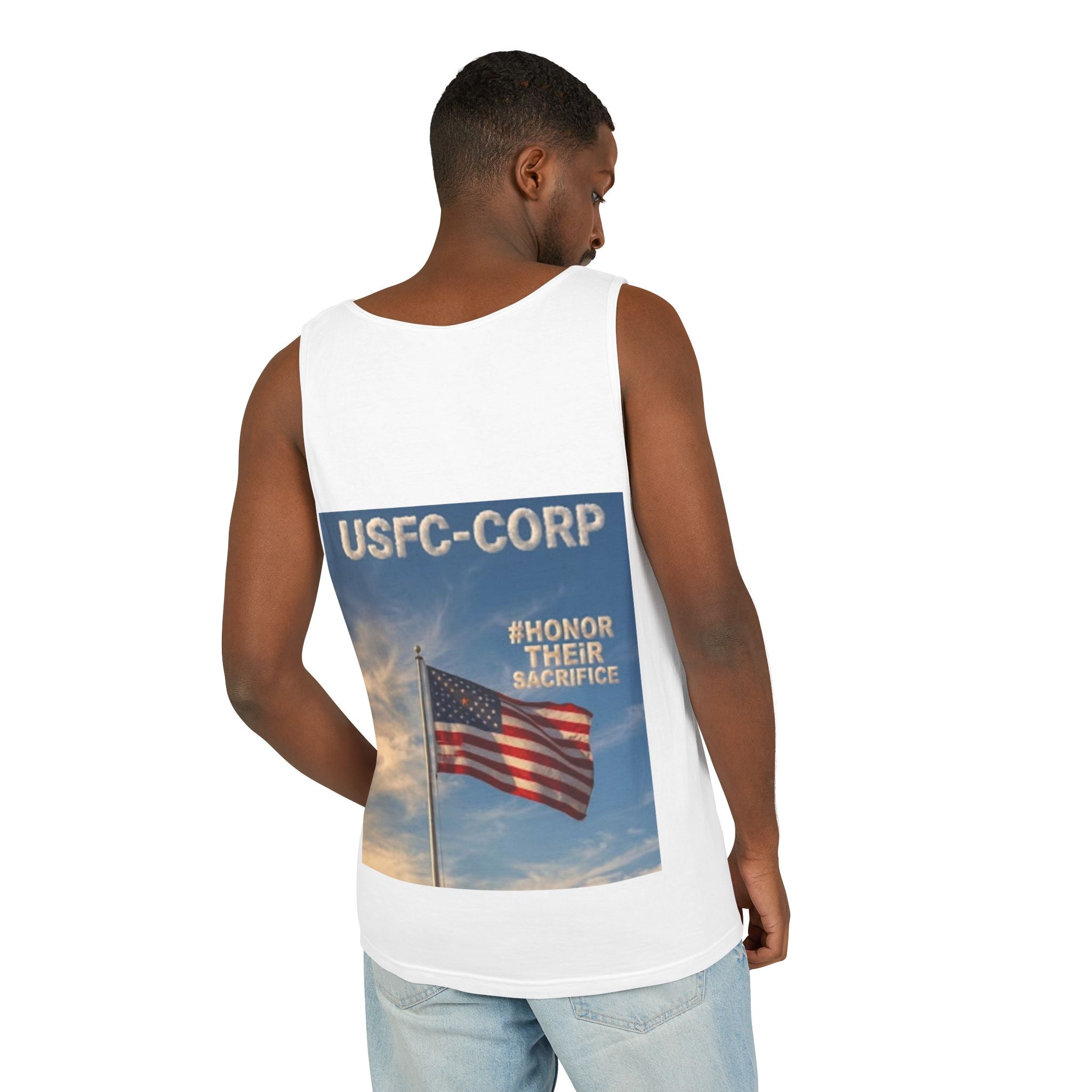 USFC-CORP Patriotic Tank Top — 'Honor Their Sacrifice' American Flag Memorial Tank