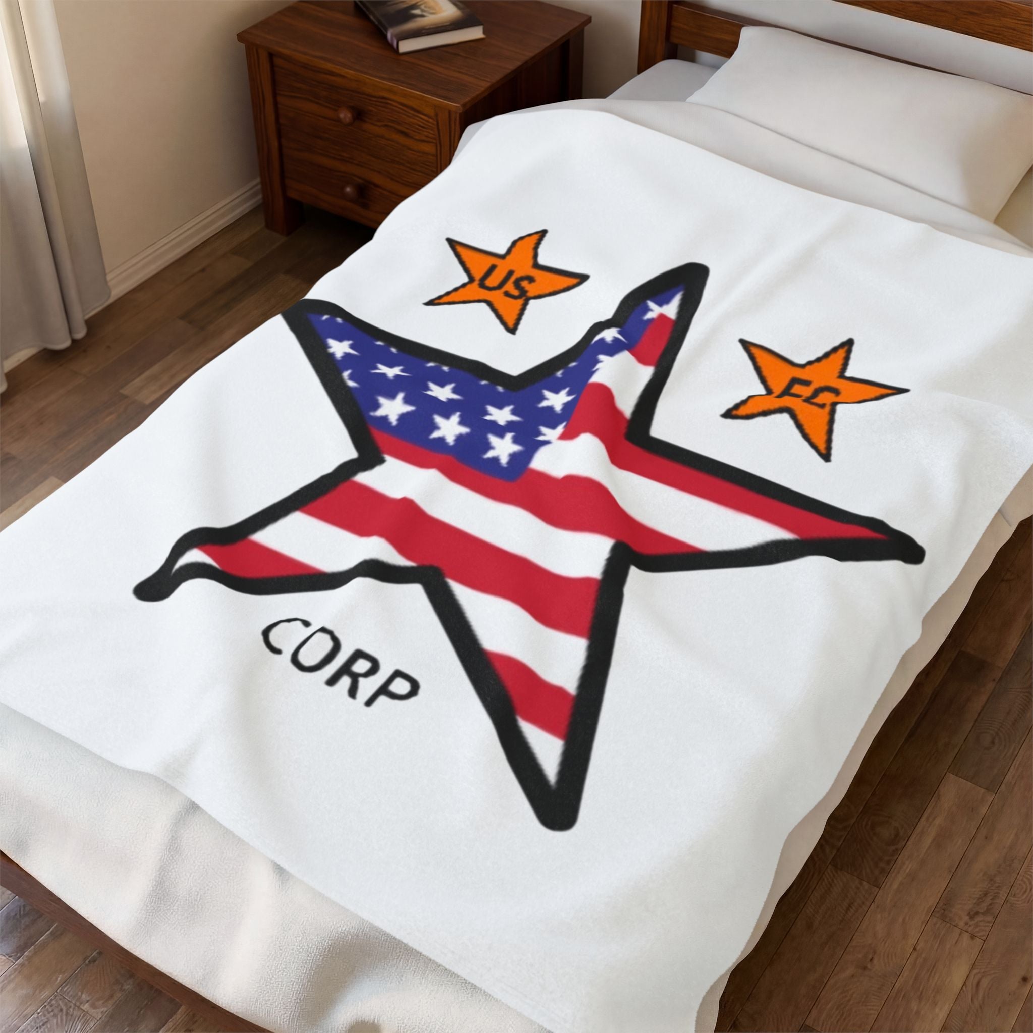 USFC-CORP ORIGINAL LOGO Velveteen Plush Blanket – Patriotic US FC Corp Design