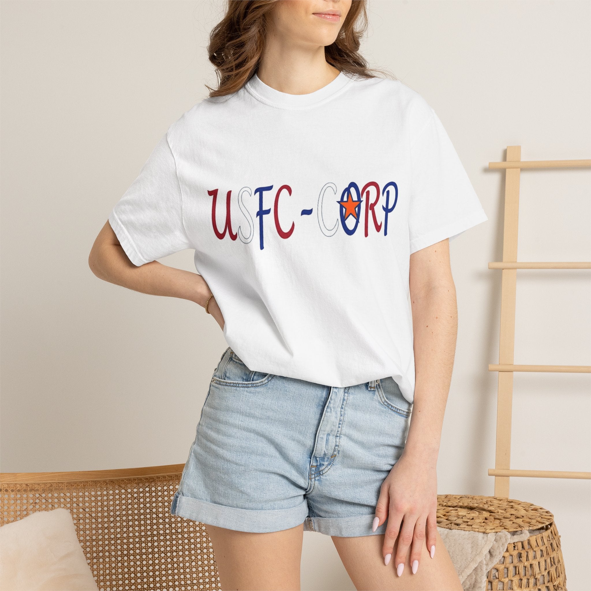 USFC-CORP Fifth Casualty Company T-Shirt — Retro Flag Graphic Tee (U.S.F.C. Back Print)