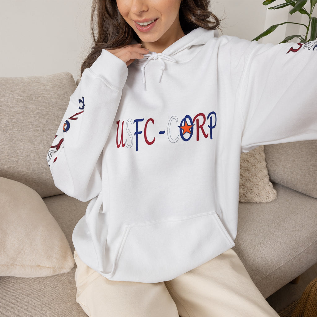 USFC-CORP Graphic Hoodie — Patriotic Flag Sleeve Streetwear