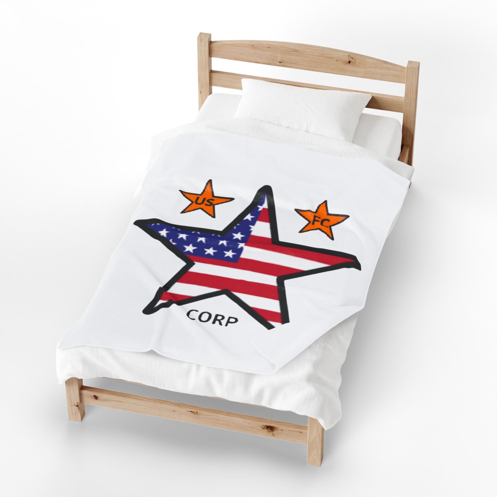 USFC-CORP ORIGINAL LOGO Velveteen Plush Blanket – Patriotic US FC Corp Design