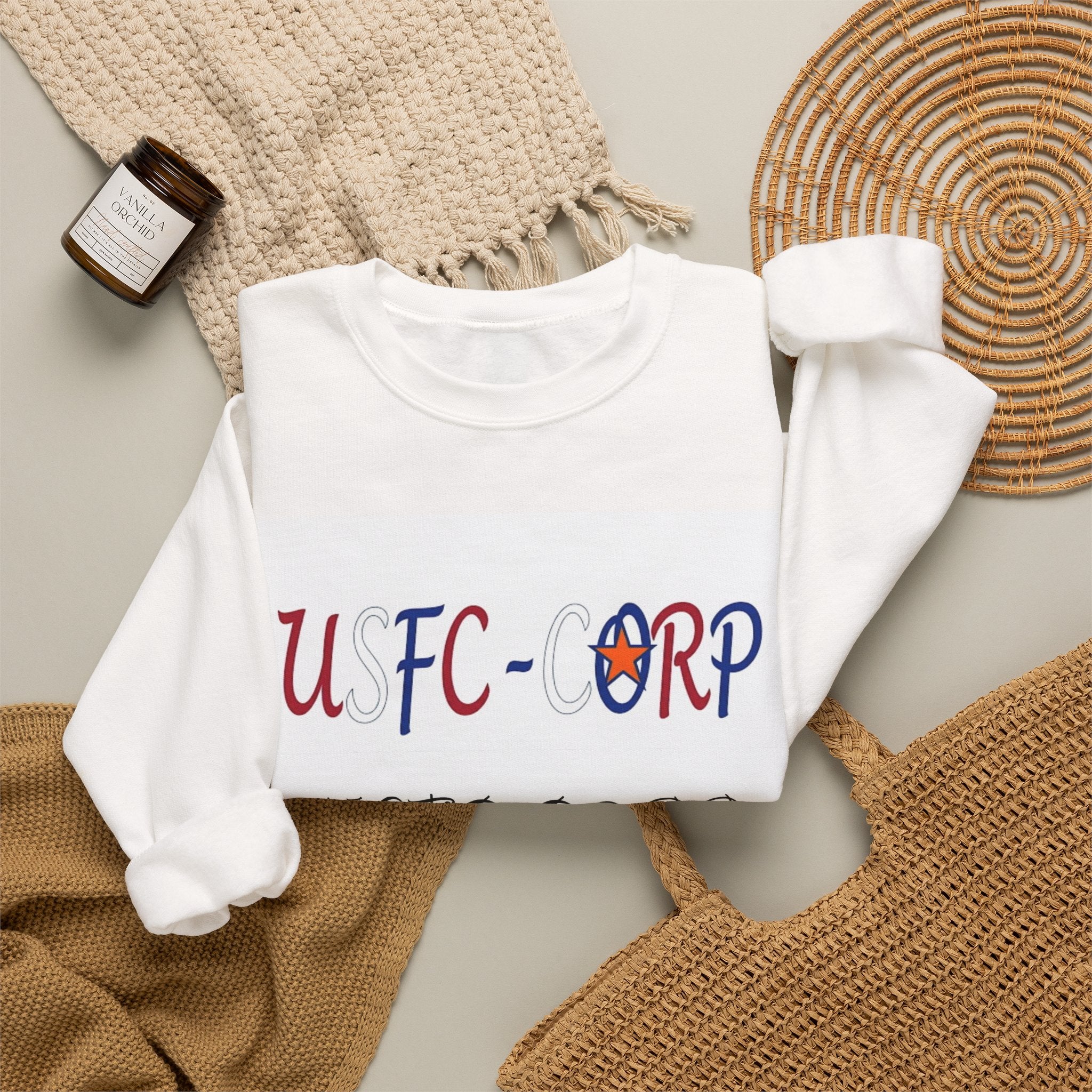 USFC-CORP Graphic Crewneck Sweatshirt — Military Scene Back Print