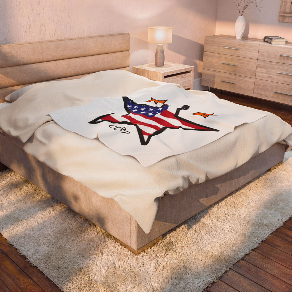 USFC-CORP ORIGINAL LOGO Velveteen Plush Blanket – Patriotic US FC Corp Design