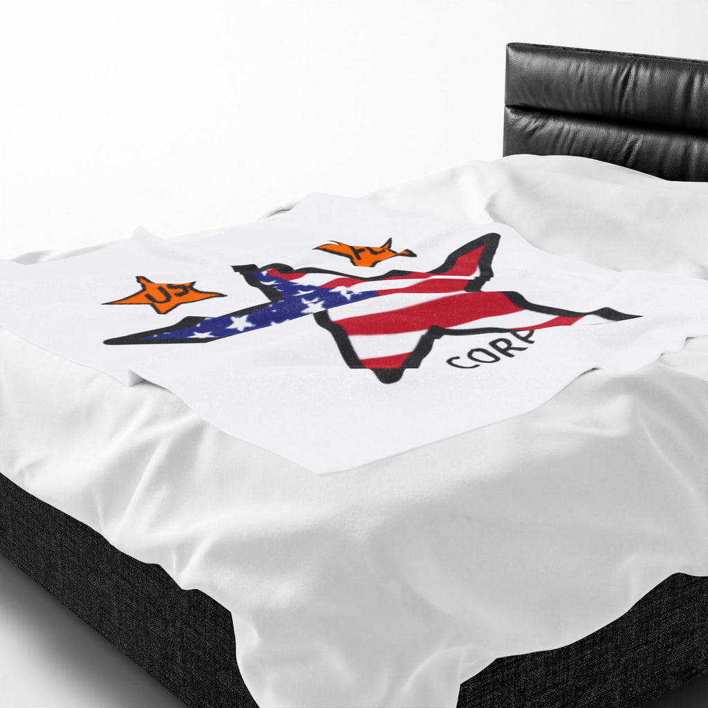 USFC-CORP ORIGINAL LOGO Velveteen Plush Blanket – Patriotic US FC Corp Design